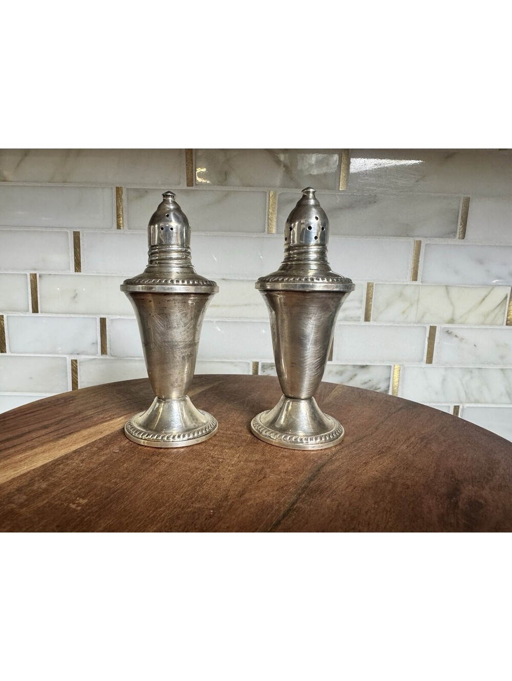 Dunchin Vtg Sterling Silver Salt&Pepper Shakers Weighted